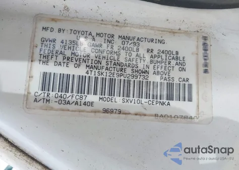 1993 Toyota Camry Le из США, поврежденный, VIN 4T1SK12E9PU299732